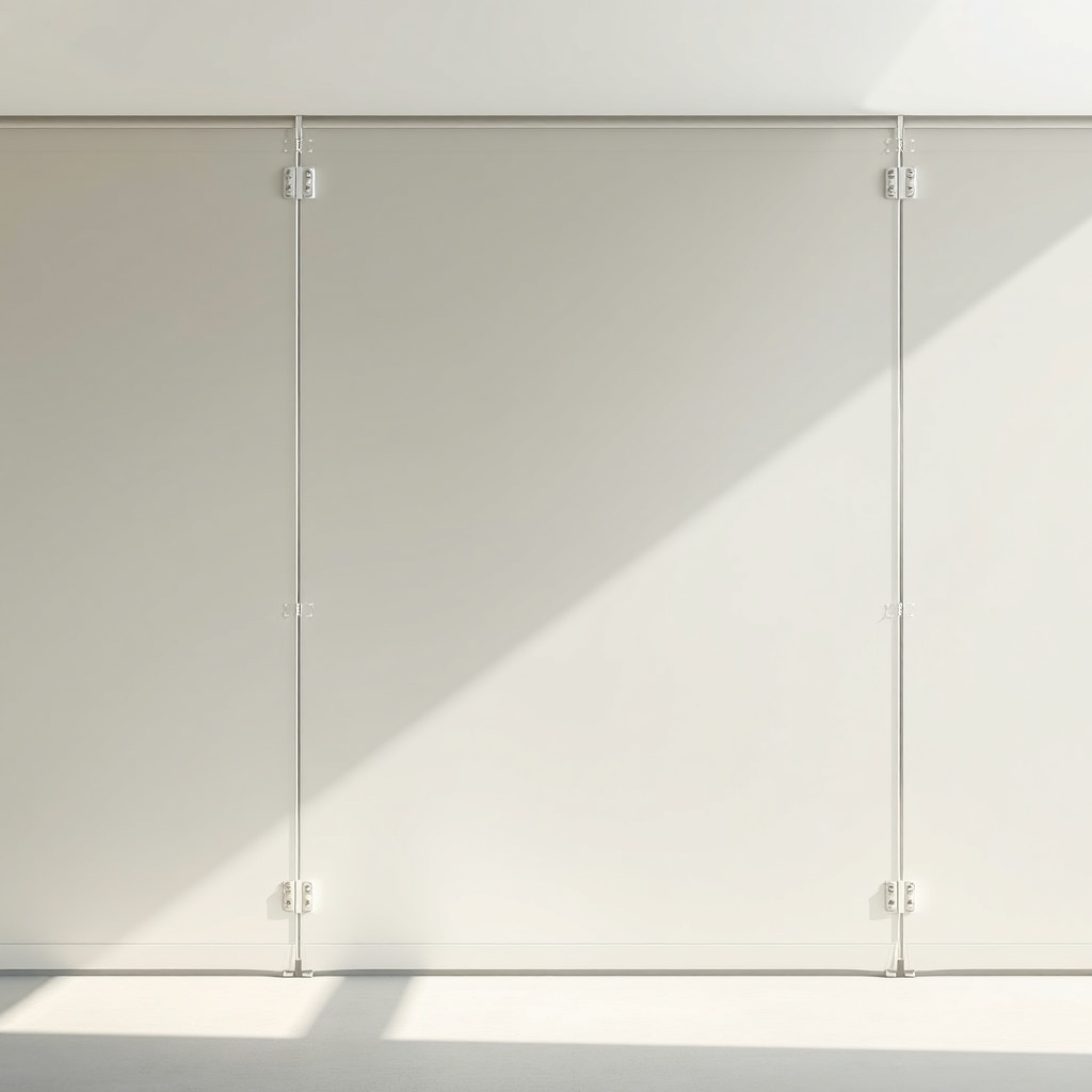 A clean photorealistic photo of a folding polyester panel system with the panels half-open