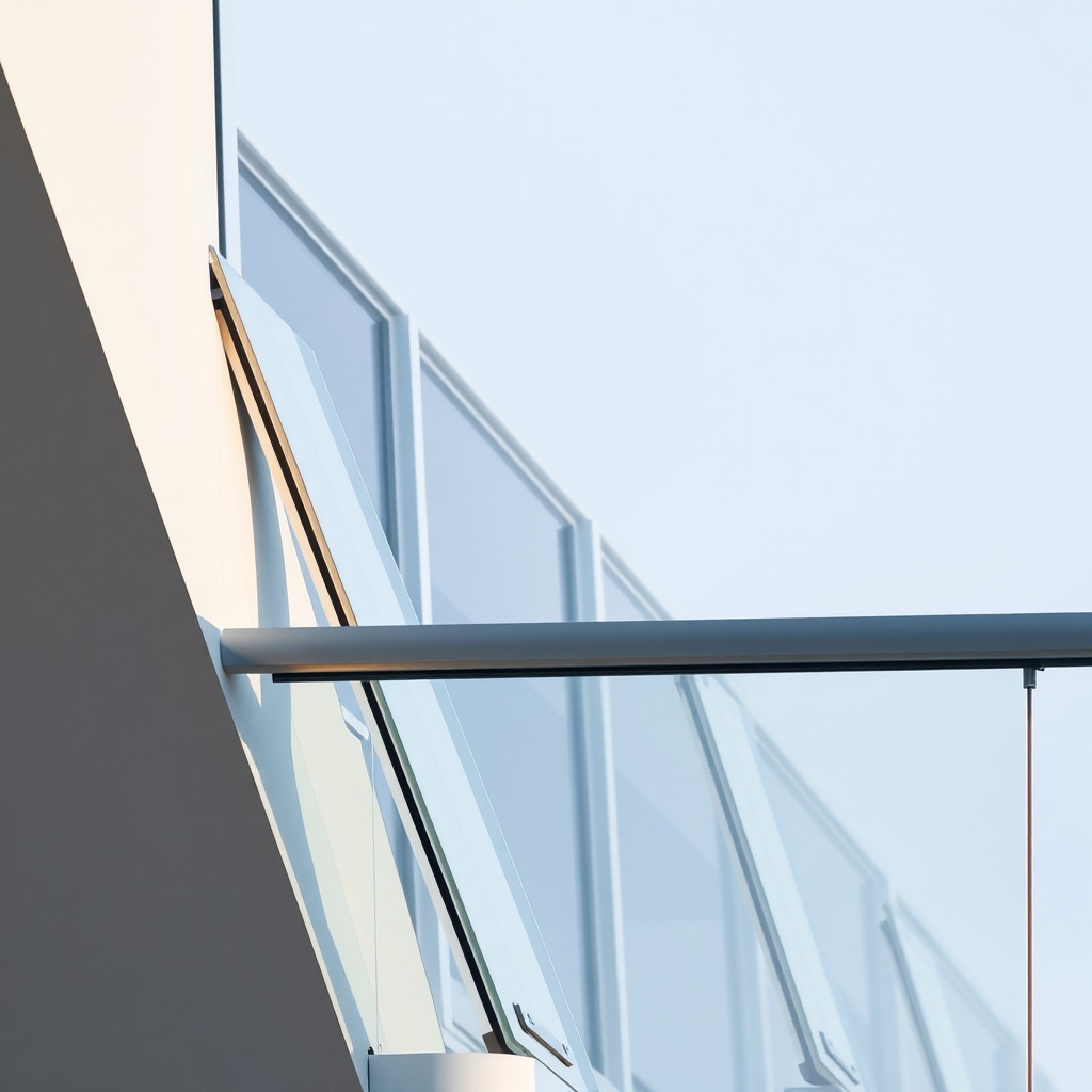 <clean photorealistic photo/illustration of aluminium profiles and glass panels being inst