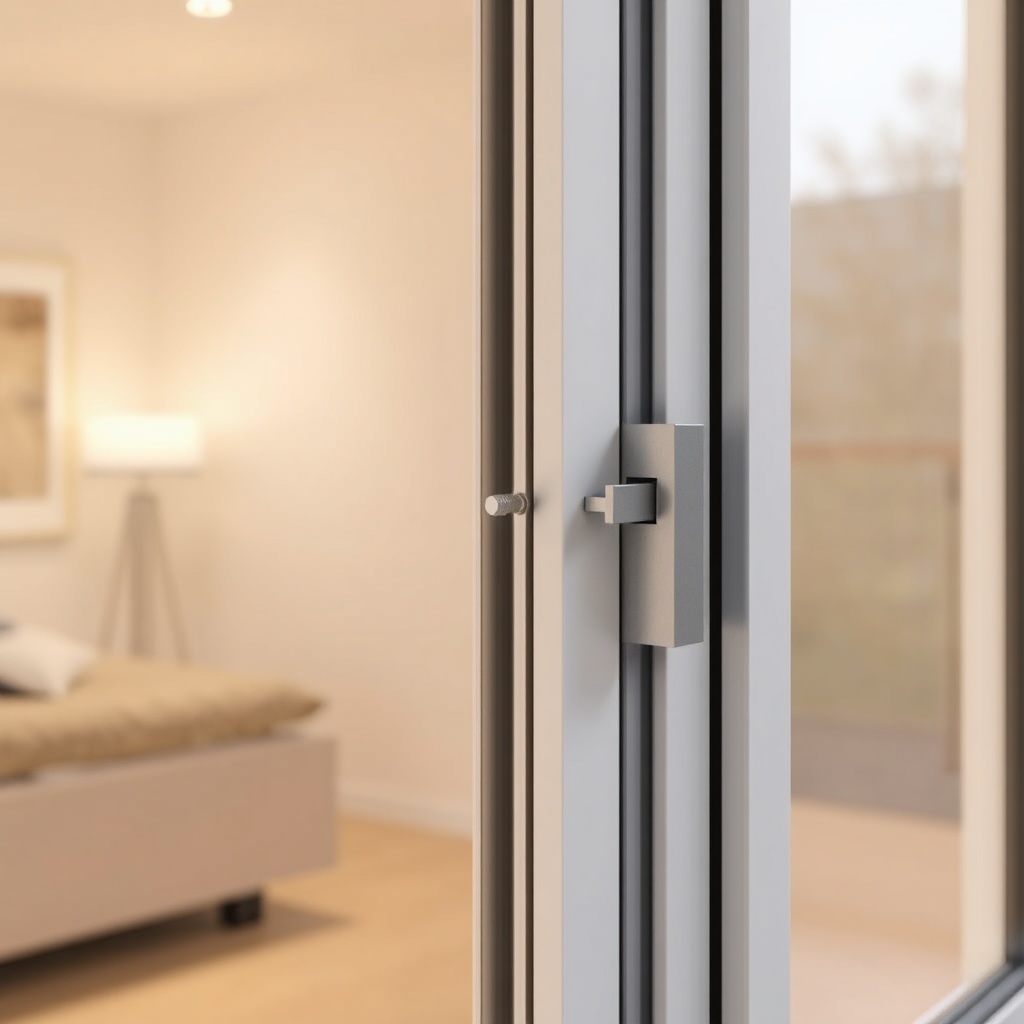 <clean photorealistic photo/illustration showing a close-up of Fakro Sunlux aluminium slid