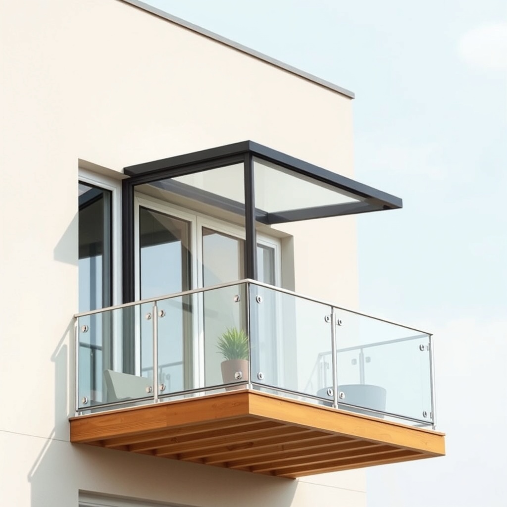 <clean photorealistic photo of a Fakro Sunlux polyester cam balkon installed on a modern a