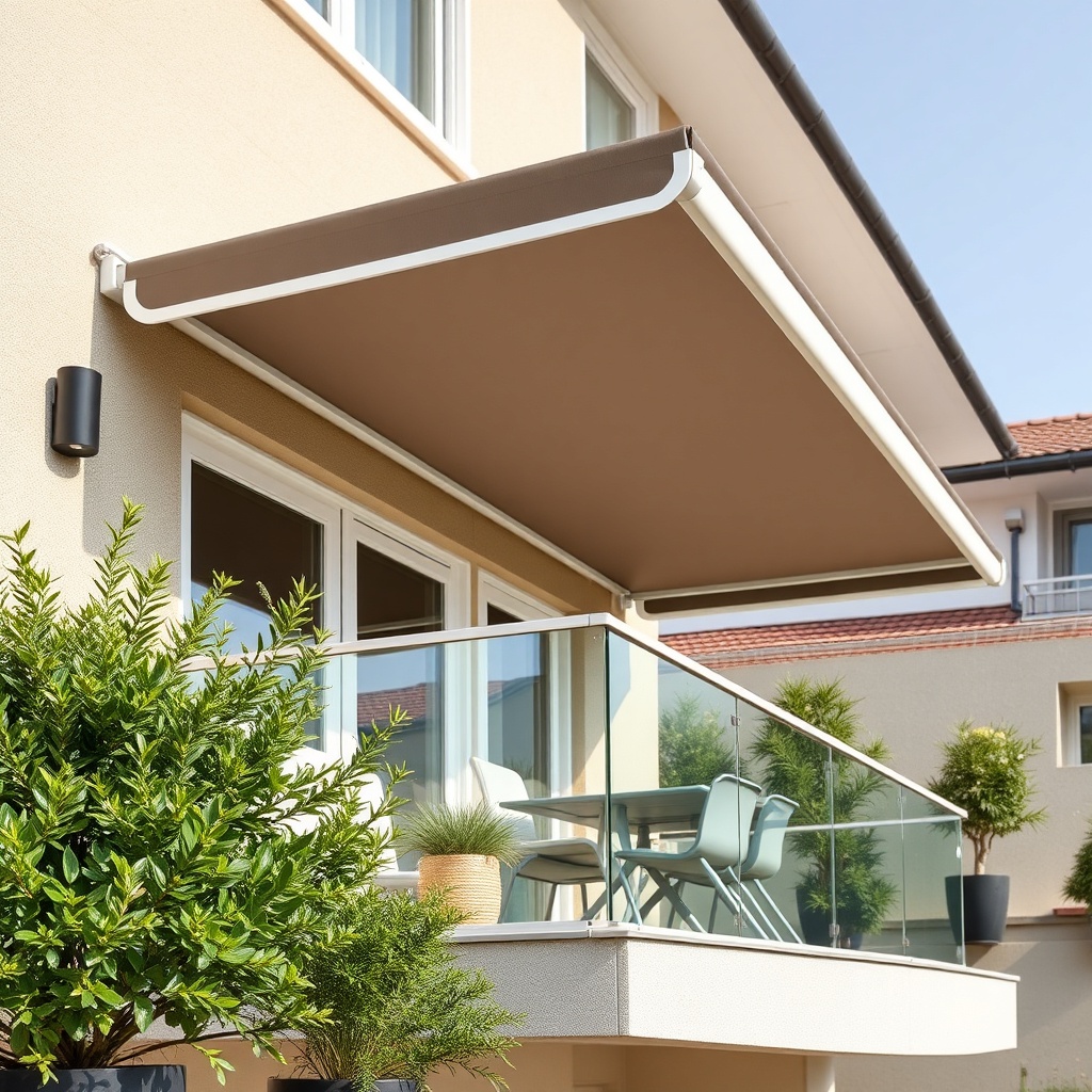 Geniş bir balkonda düzenli olarak sıralanmış Fakro Sunlux polyester panelleri