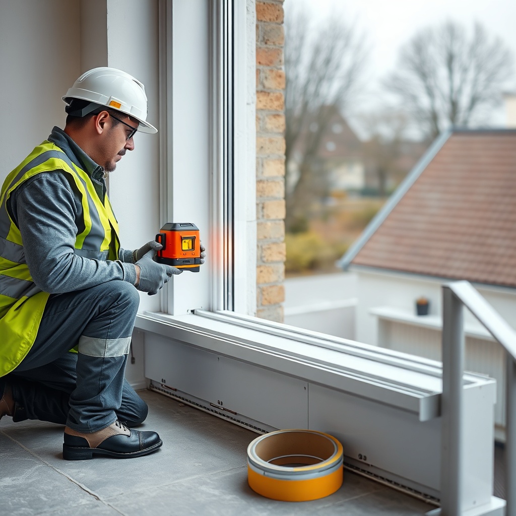 A photorealistic shot of a Fakro Sunlux PVC cam balkon installation in progress